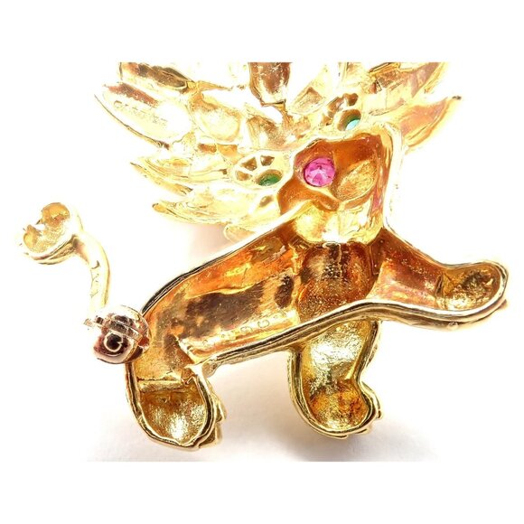 Authentic! Cartier Whimsical Dragon Lion 18k Yellow Gold Diamond Ruby Pin Brooch - Picture 7 of 14
